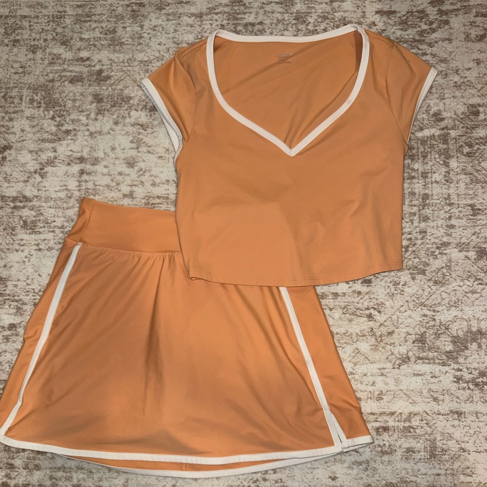 Old Navy Women's Orange Skirt Set with White Trim